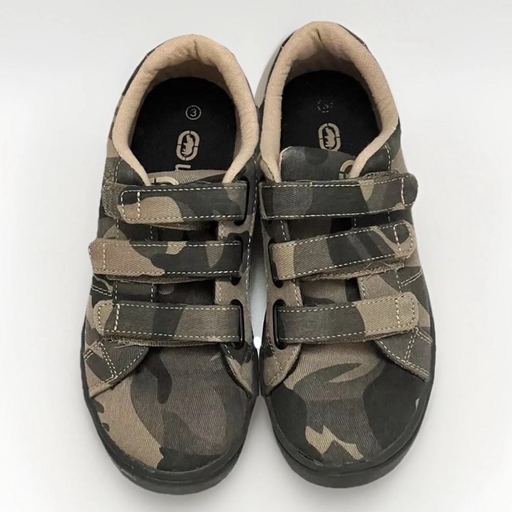 ECKO UNLTD Camo Canvas Shoes Big Kids Sz 3 Green Straps Hoop & Loop Casual Comfy